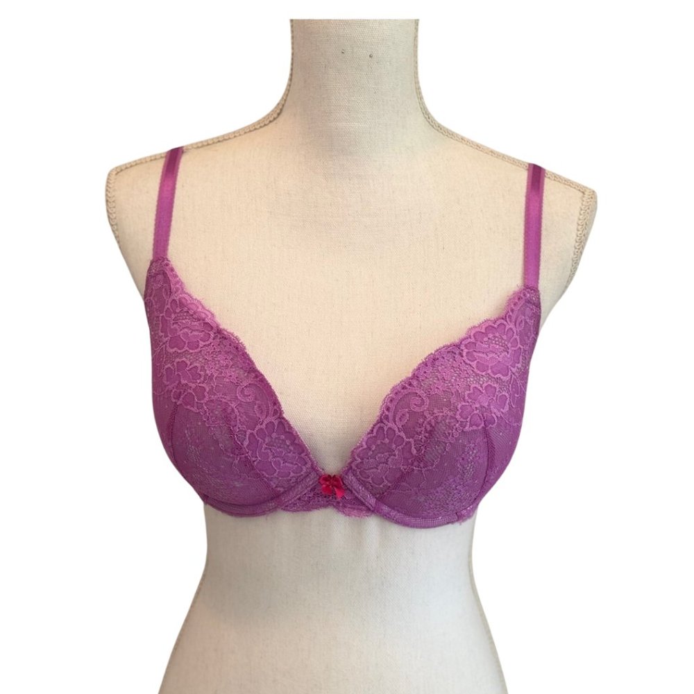 Victoria's Secret Dream Angels Push Up Size 34D Bra Lavender Lace Fishnet VS